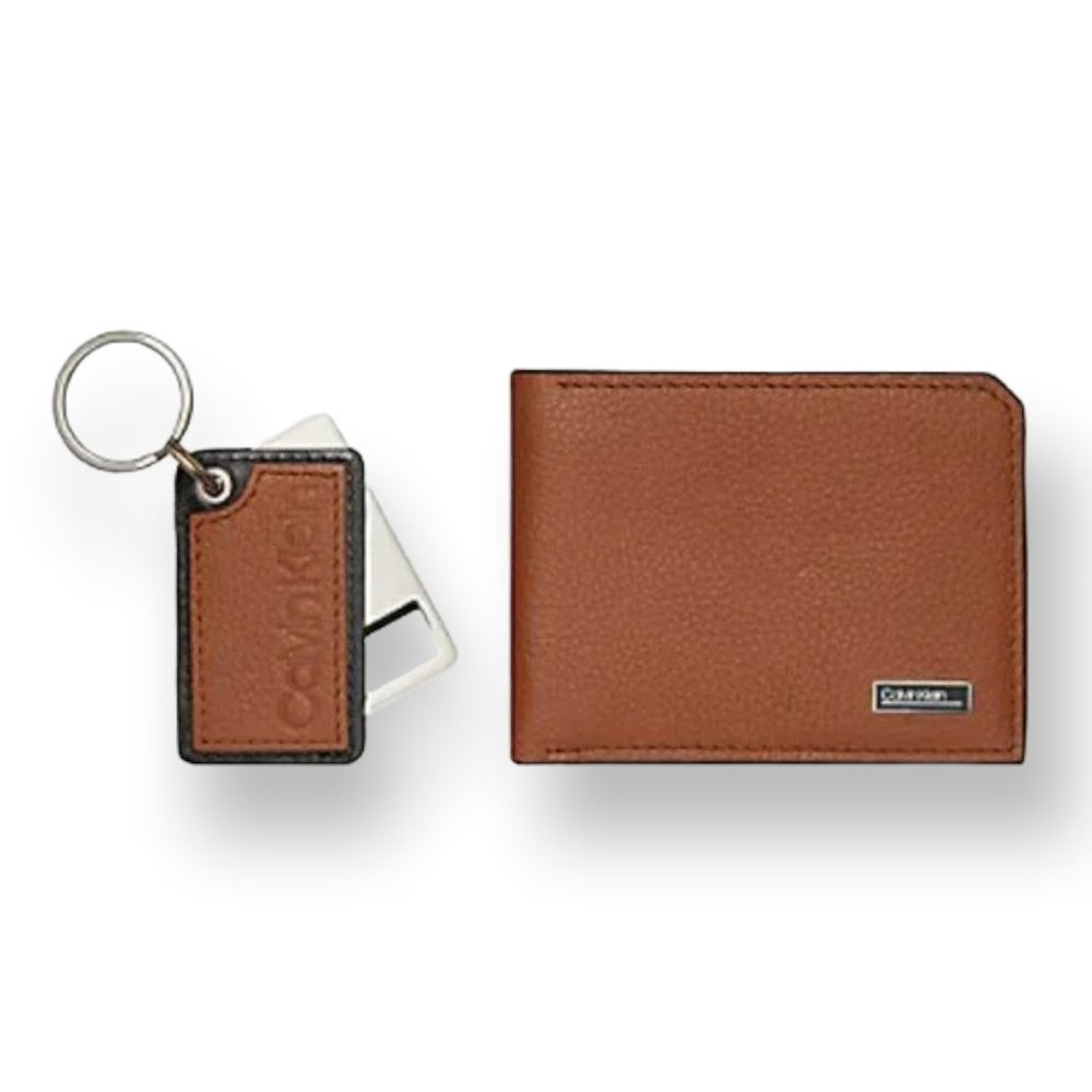 Calvin Klein Micro Pebble Bifold Wallet + Bottle Opener Key Fob - Picture 1 of 6